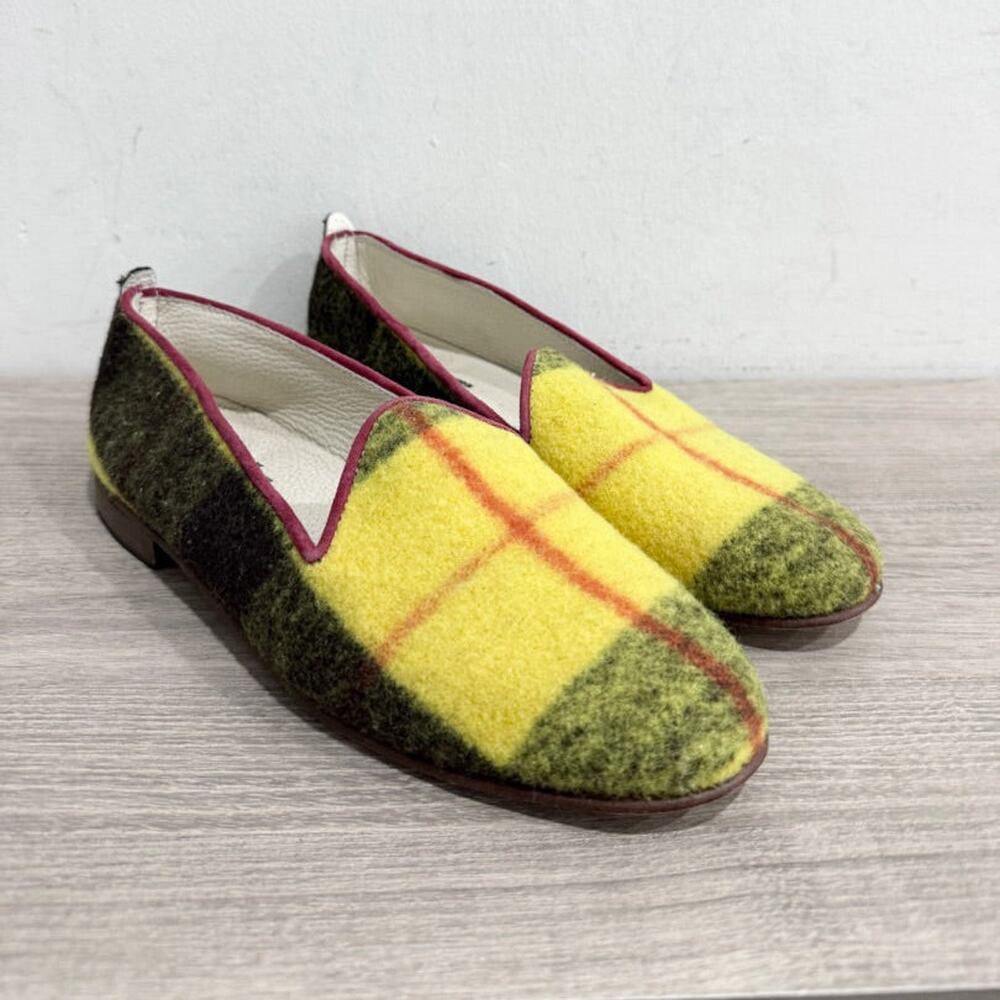 Chausures Topolina Fet Plaid Slip On Almond Toe Flat Loafers Yellow Women's US 9